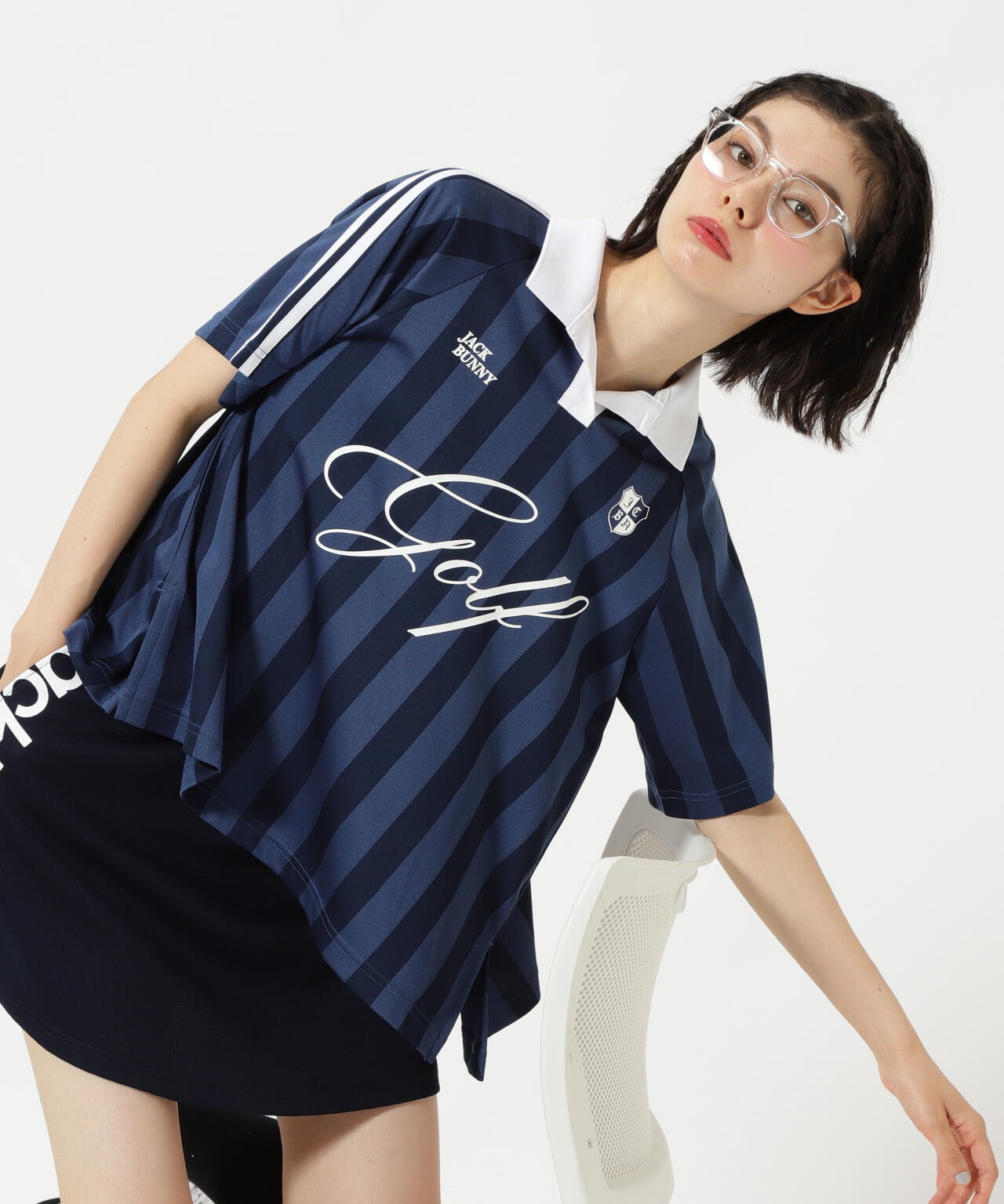 ストライプジャガード半袖ポロシャツ