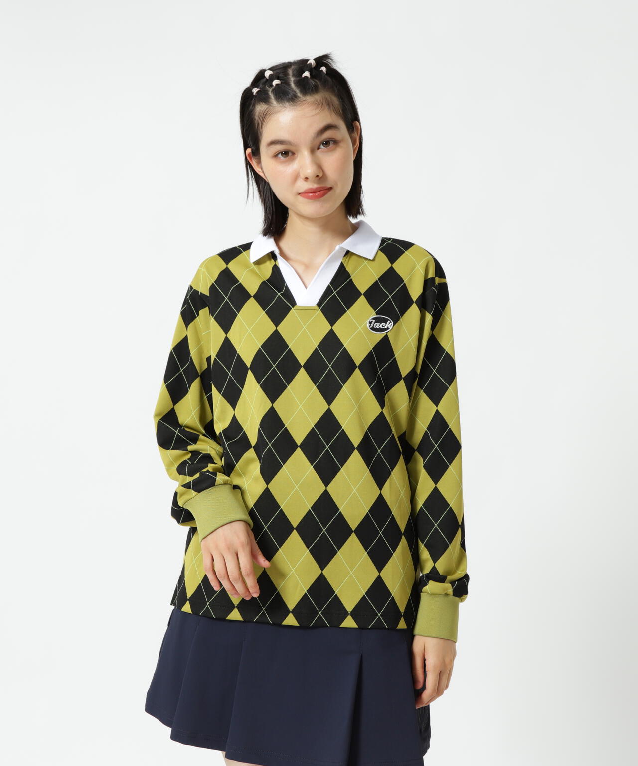 アーガイルジャガード長袖ポロシャツ