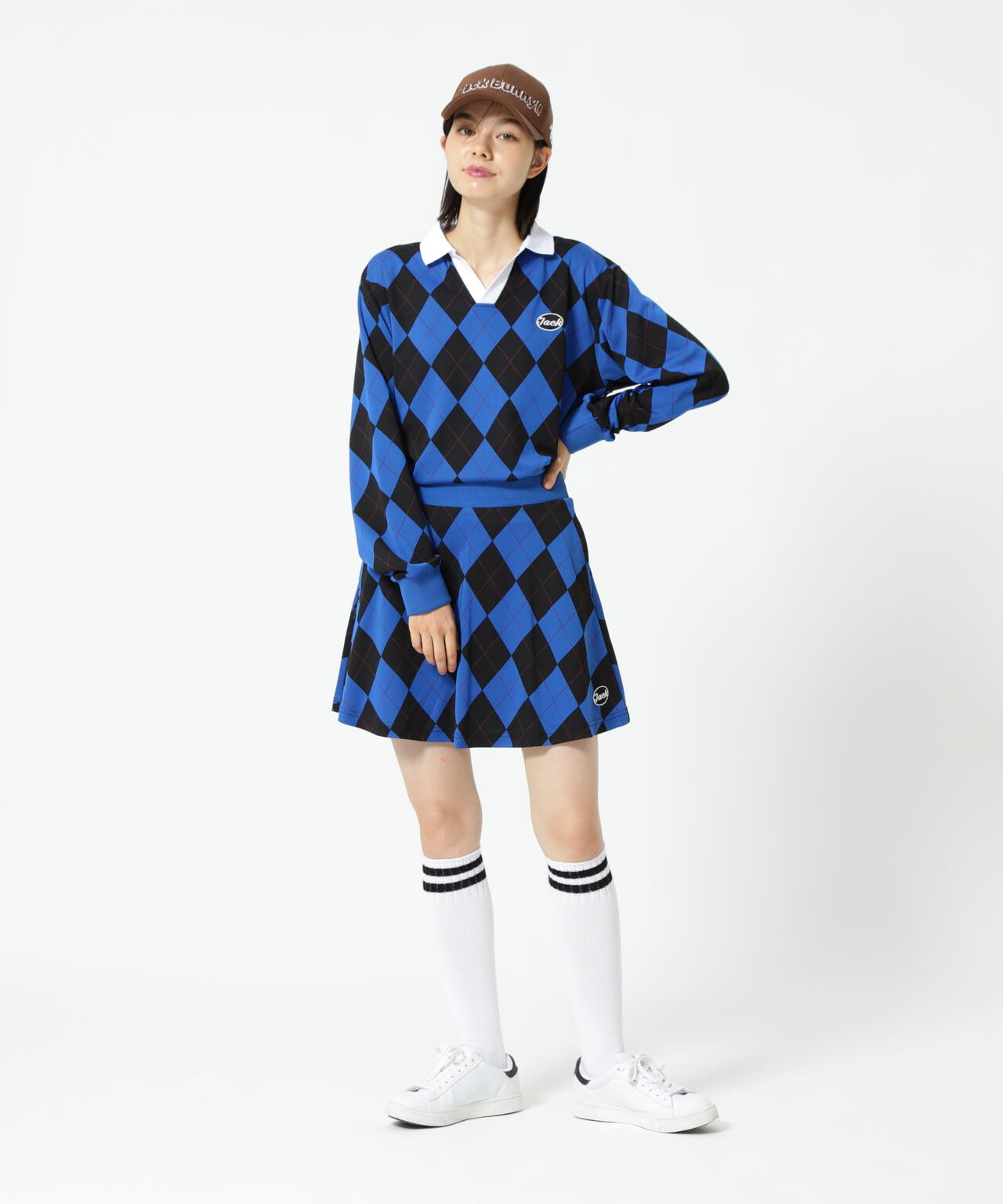 アーガイルジャガード長袖ポロシャツ