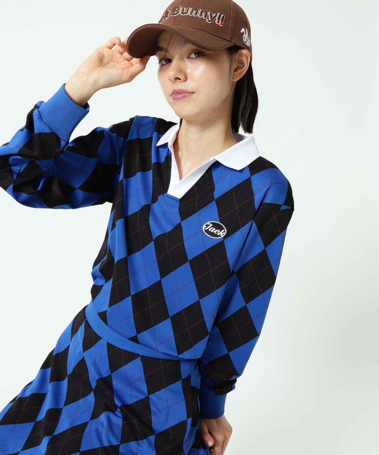 アーガイルジャガード長袖ポロシャツ