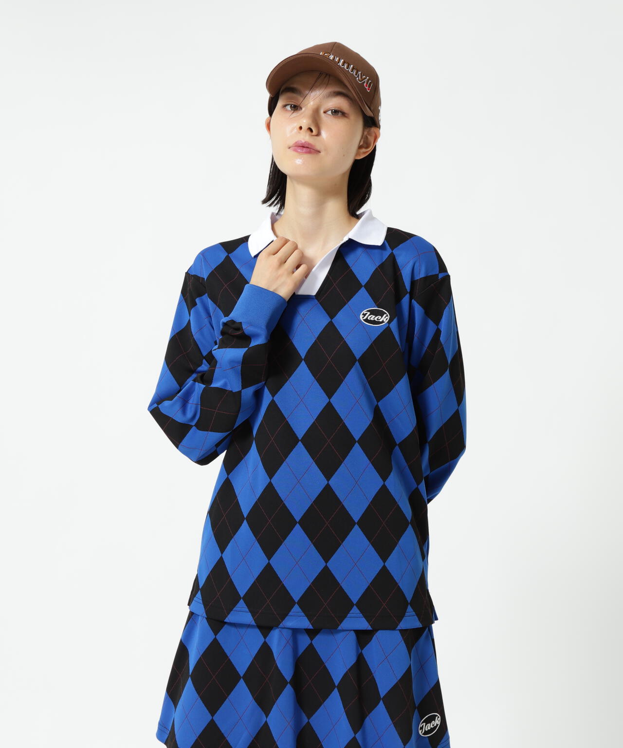 アーガイルジャガード長袖ポロシャツ