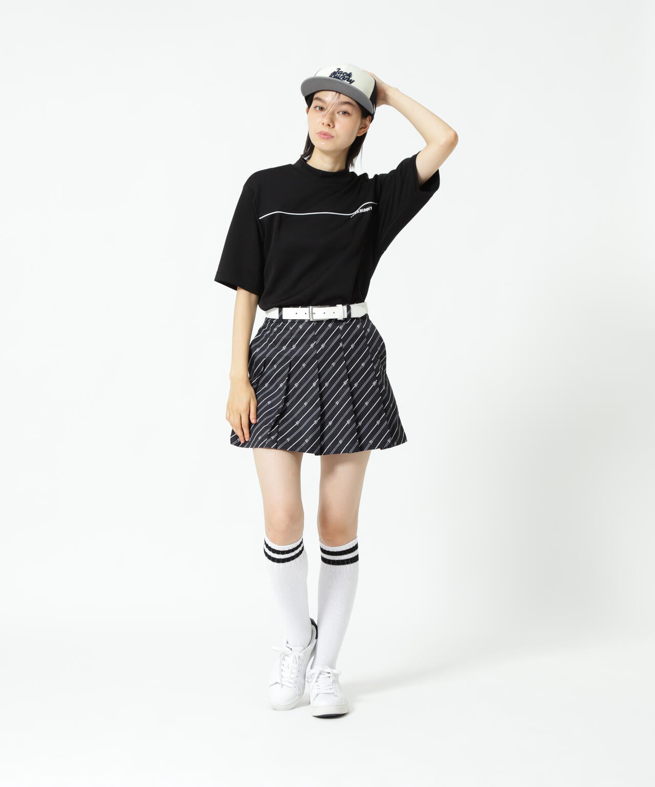 天竺ポンチ五分袖モックネック