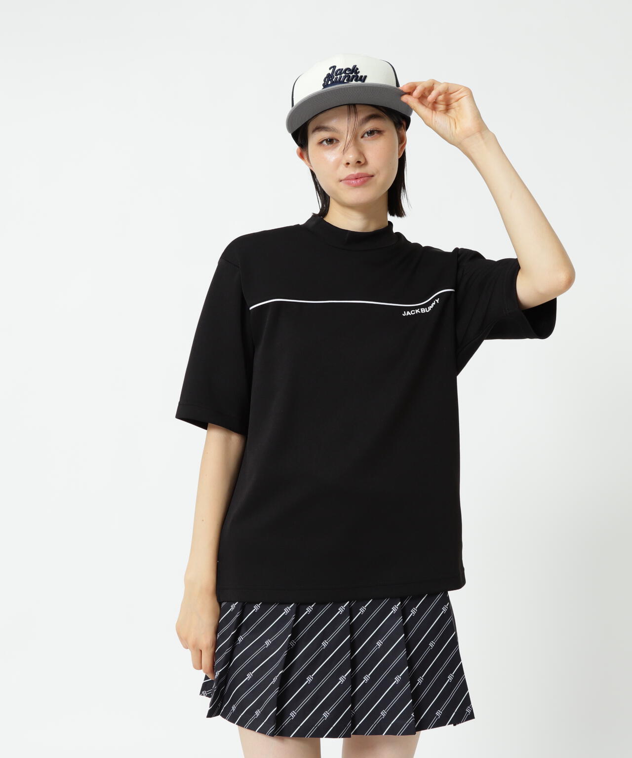 天竺ポンチ五分袖モックネック