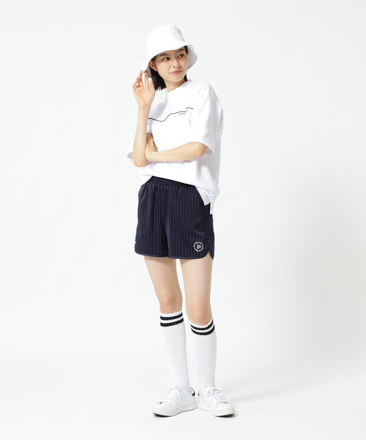 天竺ポンチ五分袖モックネック