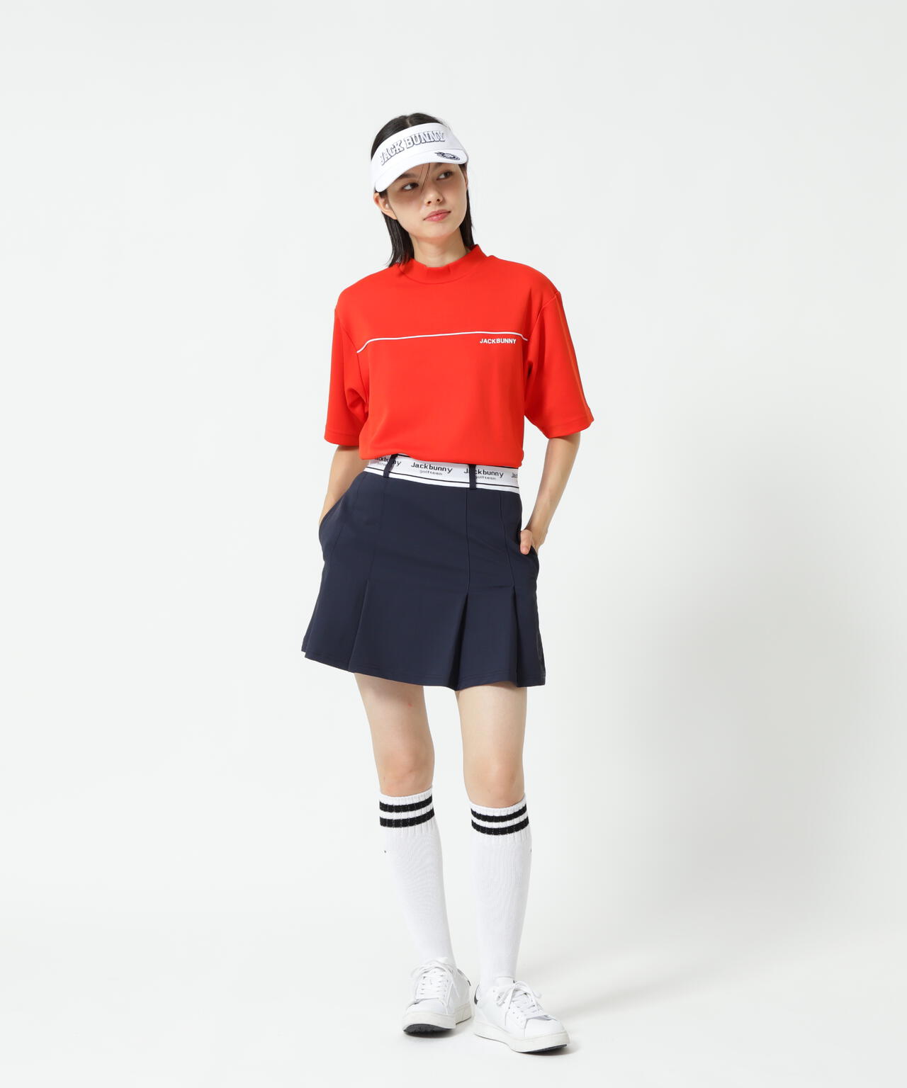 天竺ポンチ五分袖モックネック