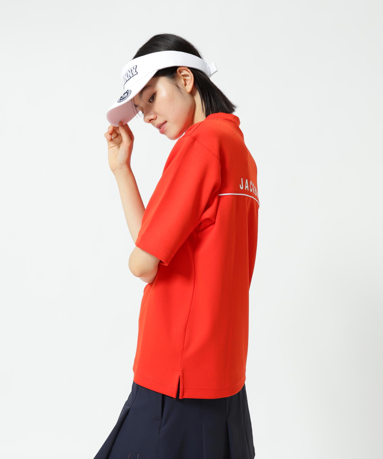 天竺ポンチ五分袖モックネック