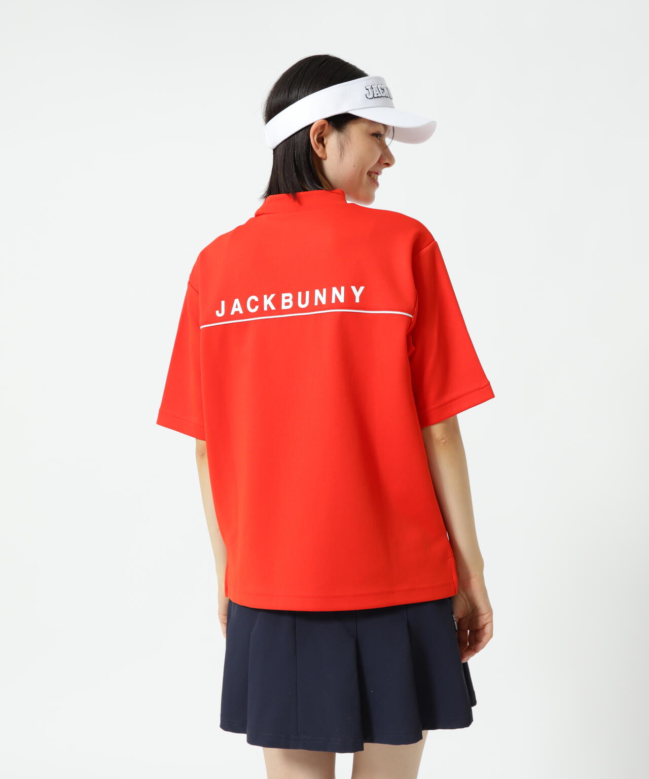 天竺ポンチ五分袖モックネック