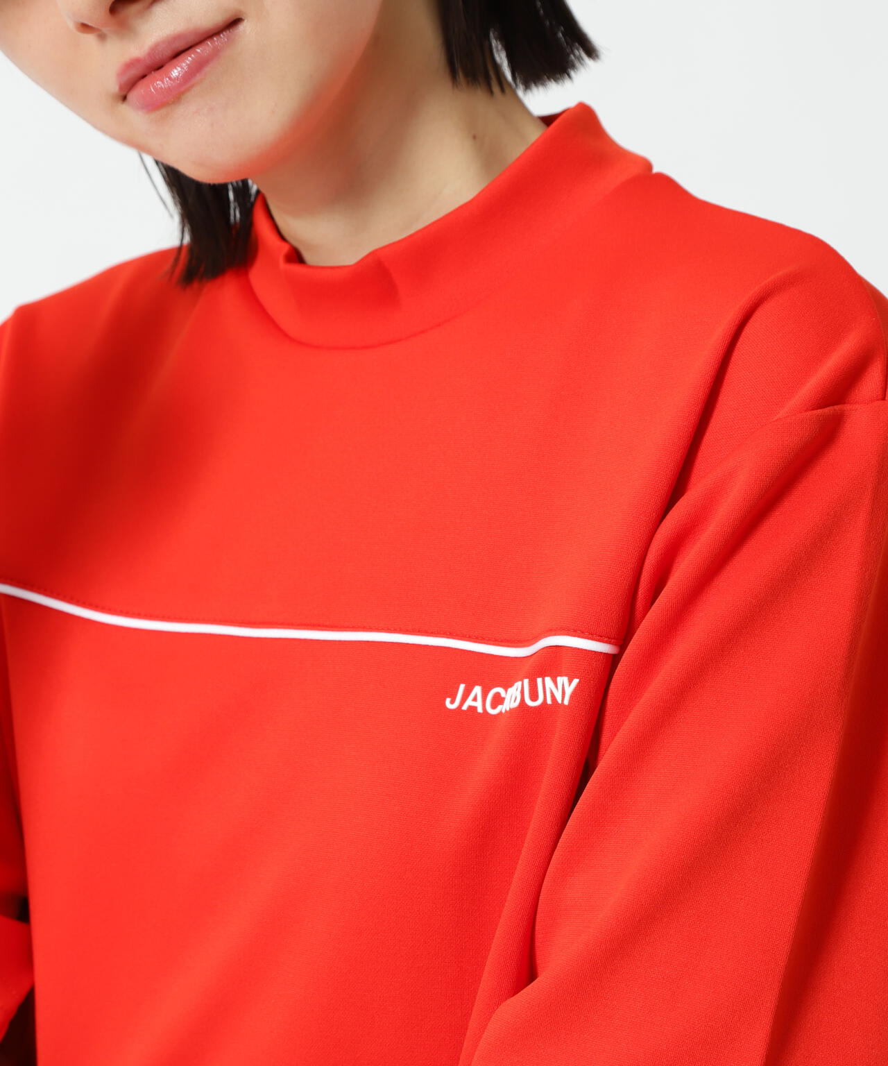 天竺ポンチ五分袖モックネック