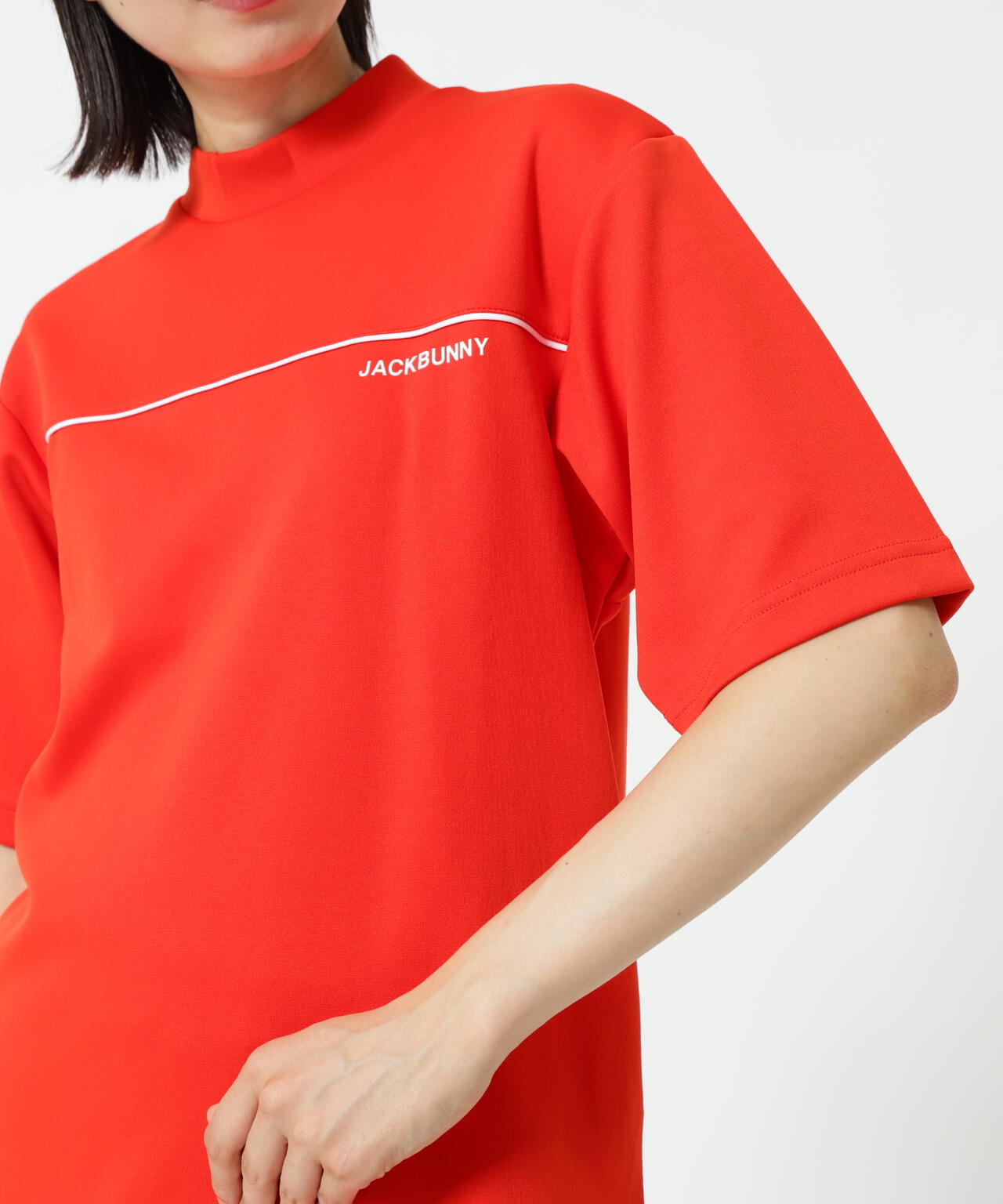 天竺ポンチ五分袖モックネック