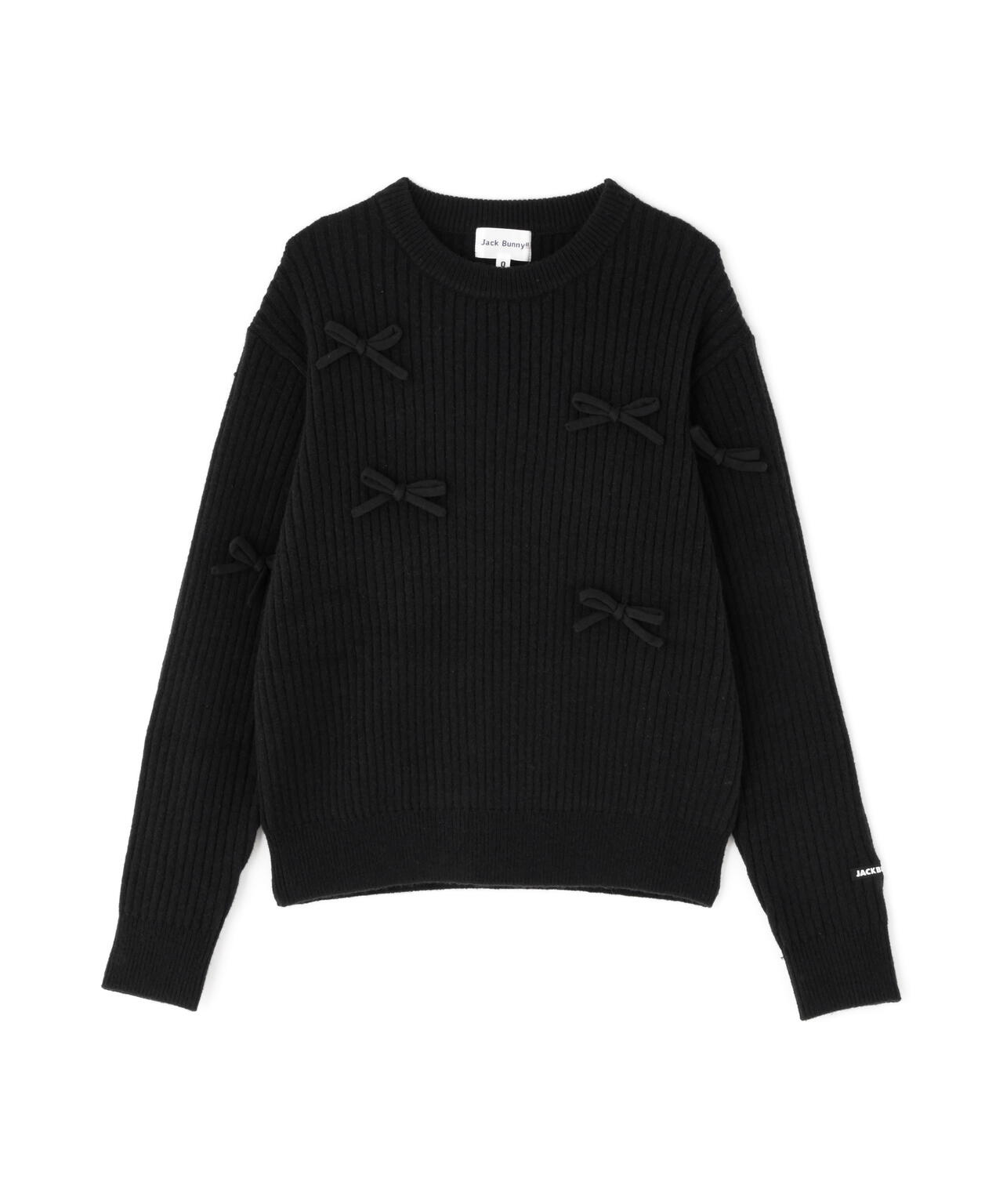 7G2PLY袋編み リボン付きクルーネックニットプルオーバー