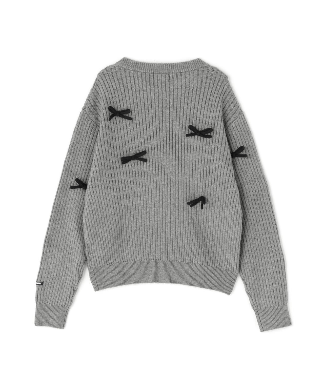 7G2PLY袋編み リボン付きクルーネックニットプルオーバー