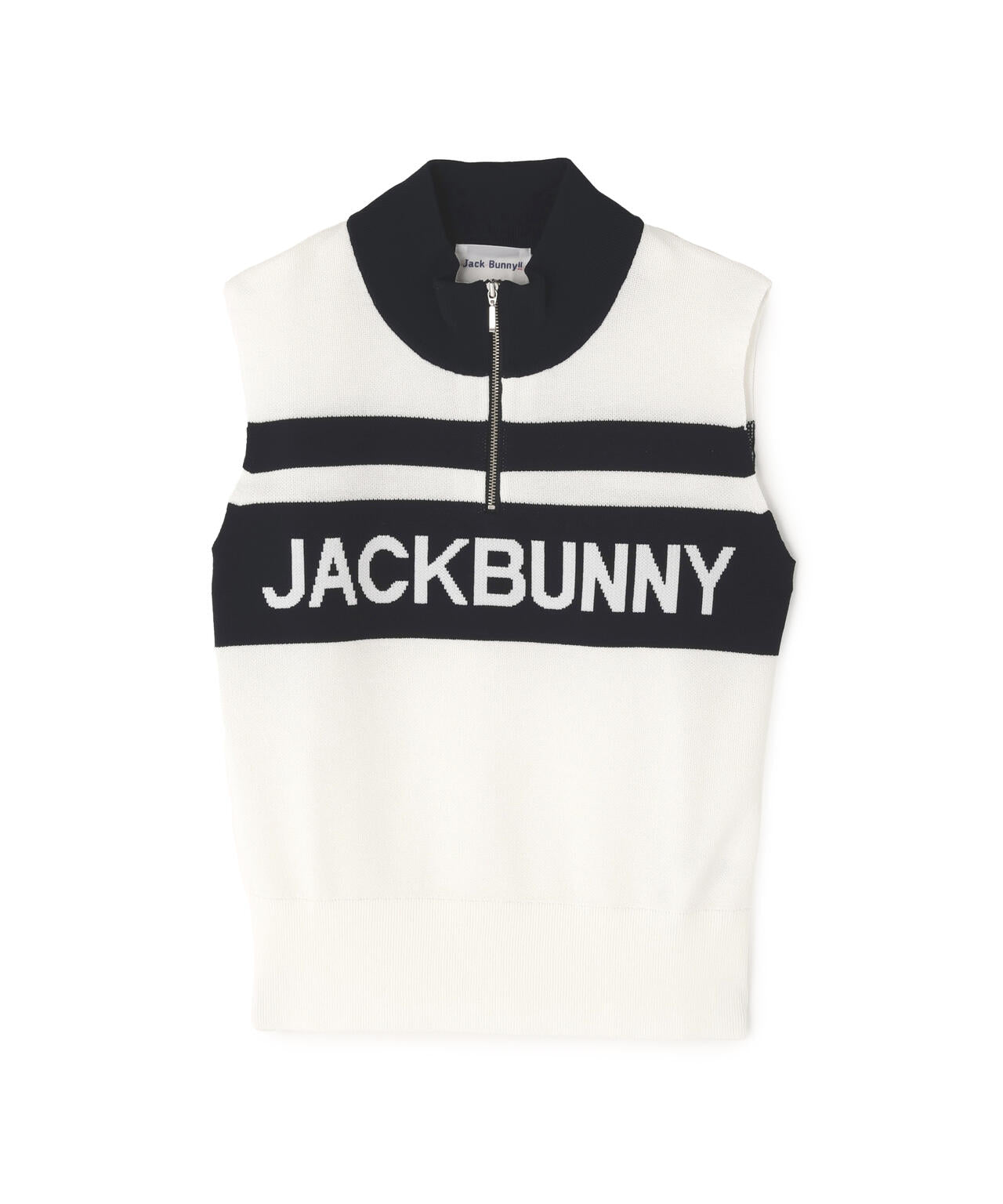 ハーフジップアップノースリーブニットプルオーバー