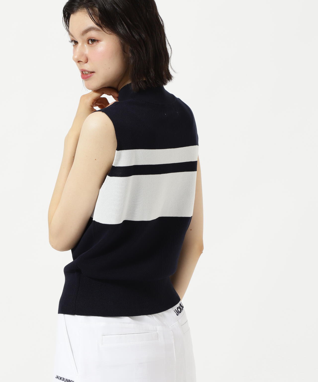 ハーフジップアップノースリーブニットプルオーバー