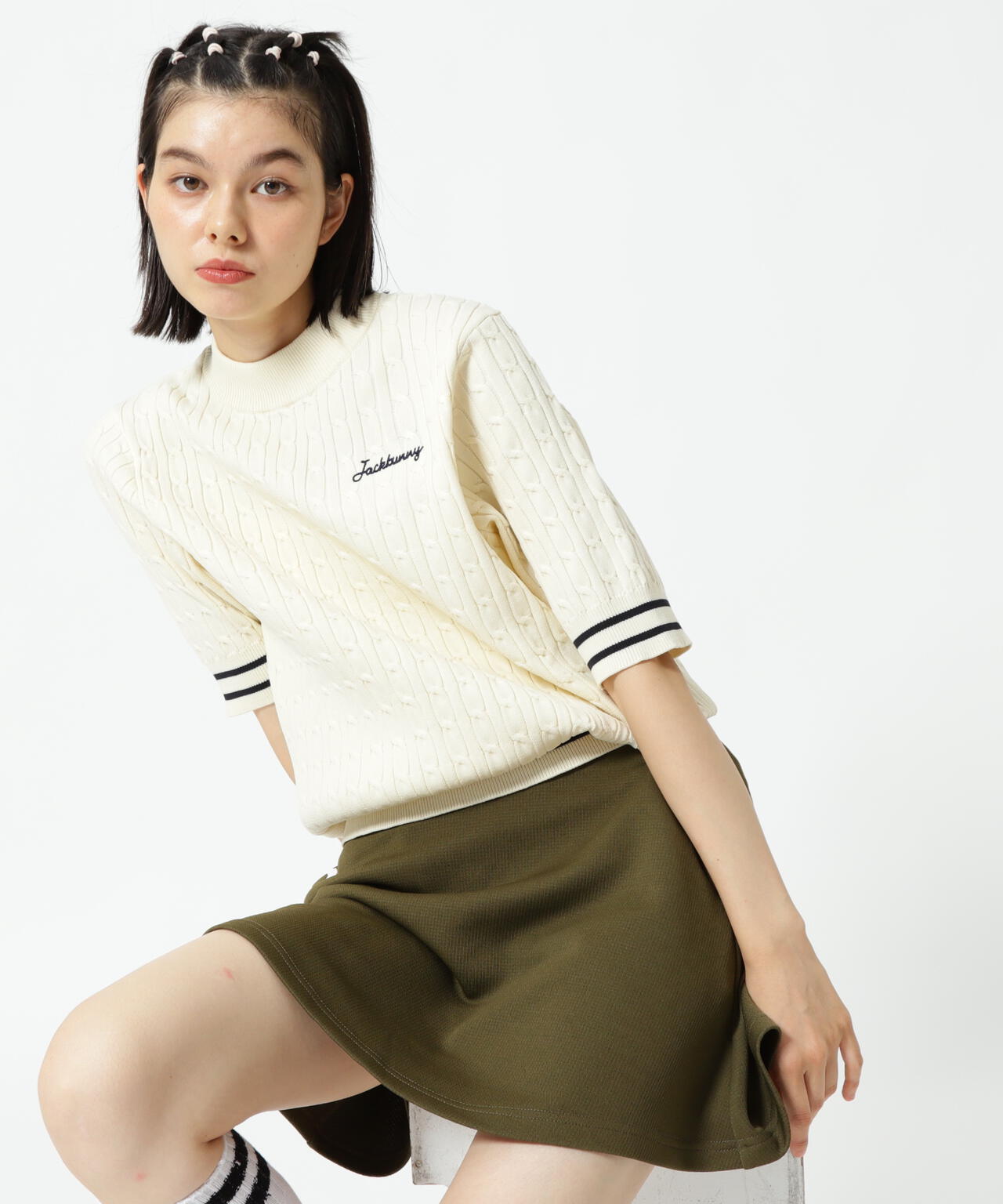 PEケーブル半袖モックネック