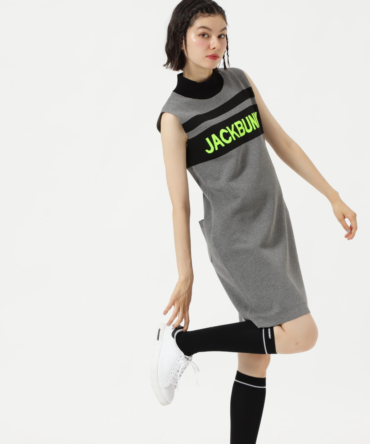 ノースリーブモックネックニットワンピース