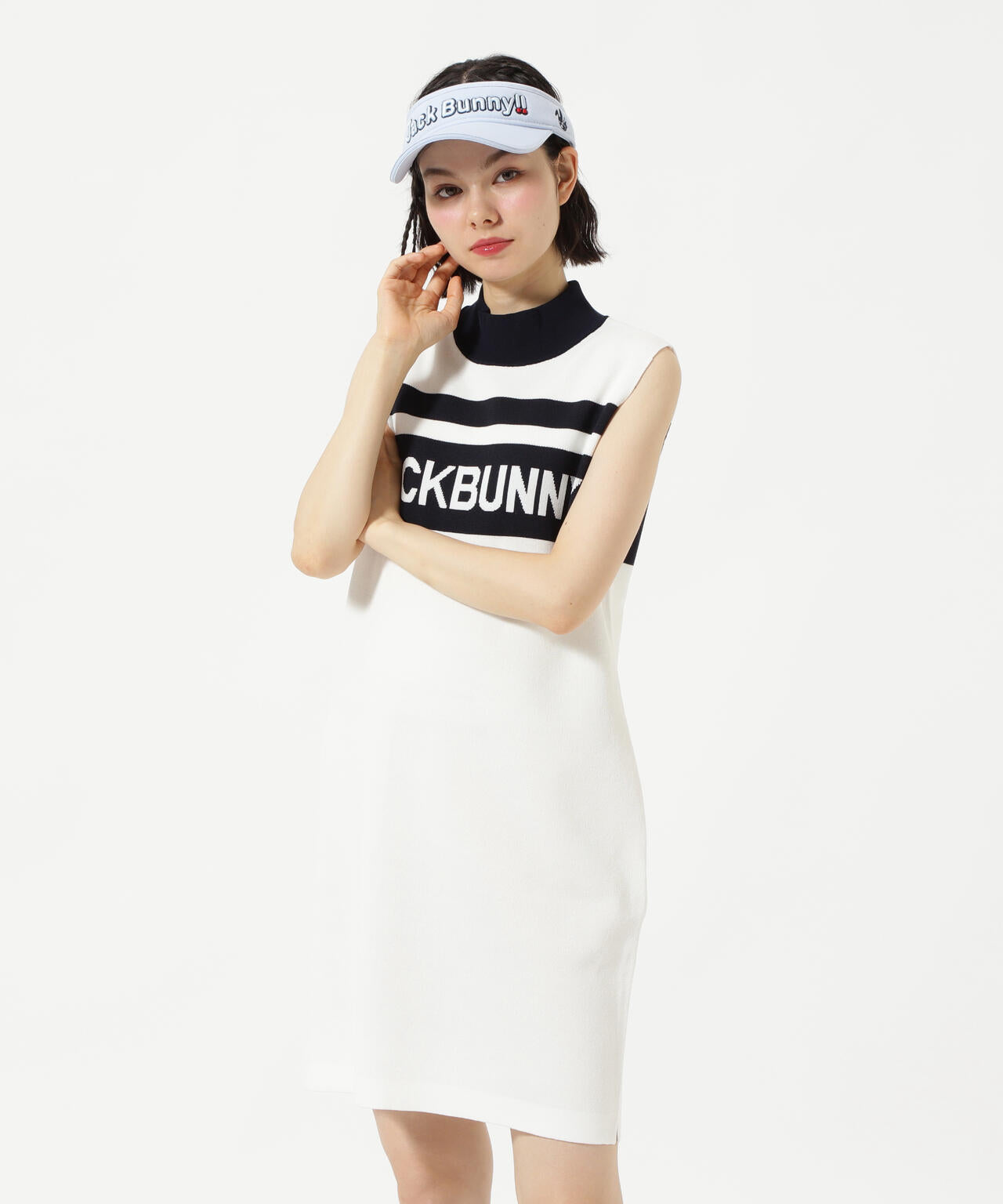 ノースリーブモックネックニットワンピース