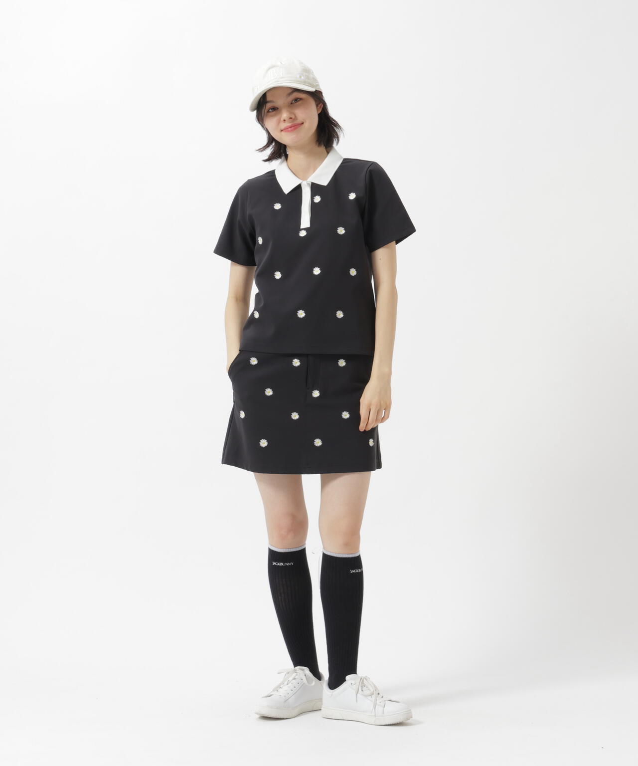 【CINEMA MONOTONE】グリッドストレッチFlower半袖ポロシャツ
