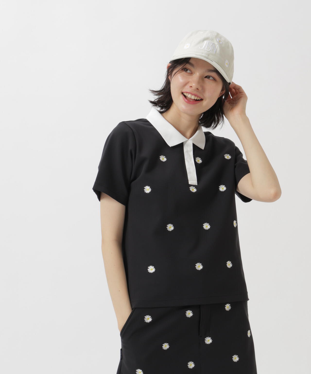 【CINEMA MONOTONE】グリッドストレッチFlower半袖ポロシャツ