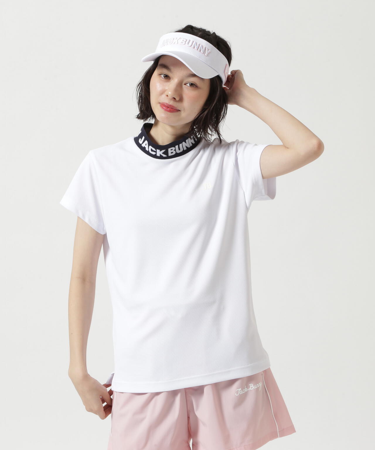 ロゴジャガード半袖モックネックカットソー