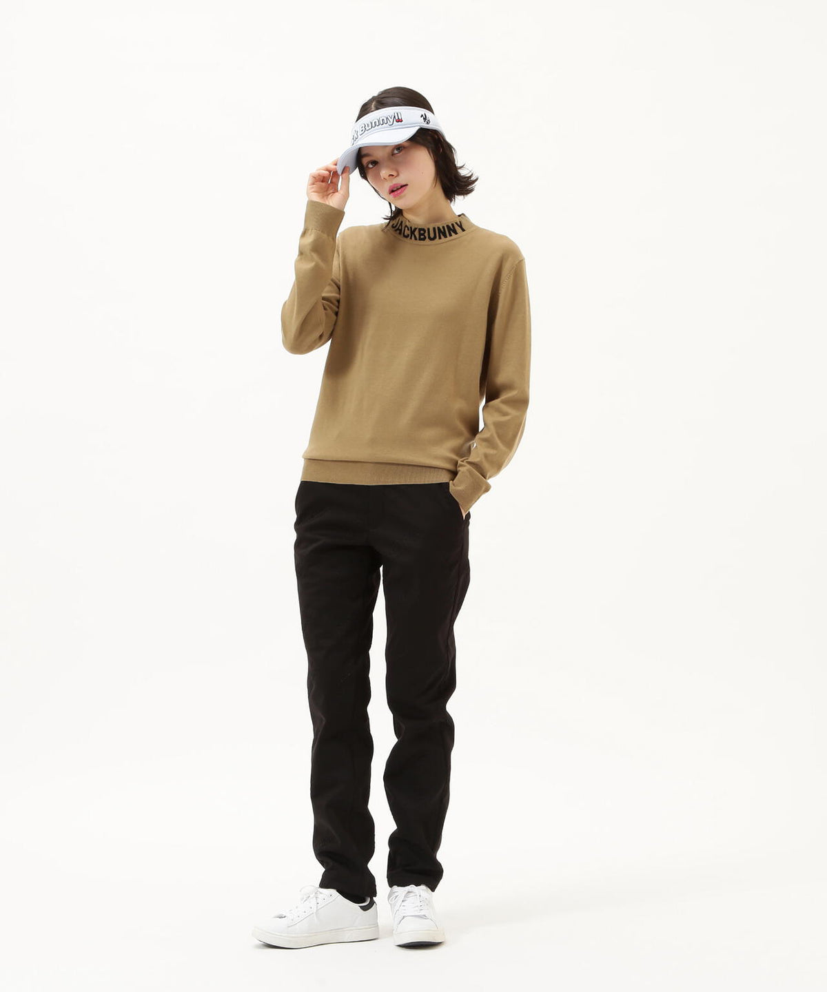 カシミヤタッチモックネックニット