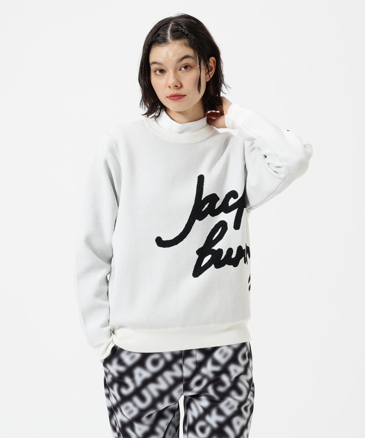 防風裏地付きクルーネックニットプルオーバー