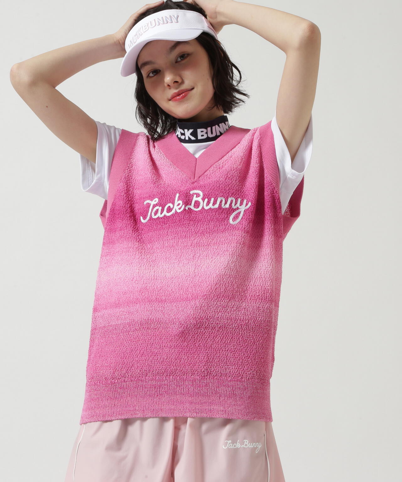 カノコ編みPEVネックニットベストプルオーバー