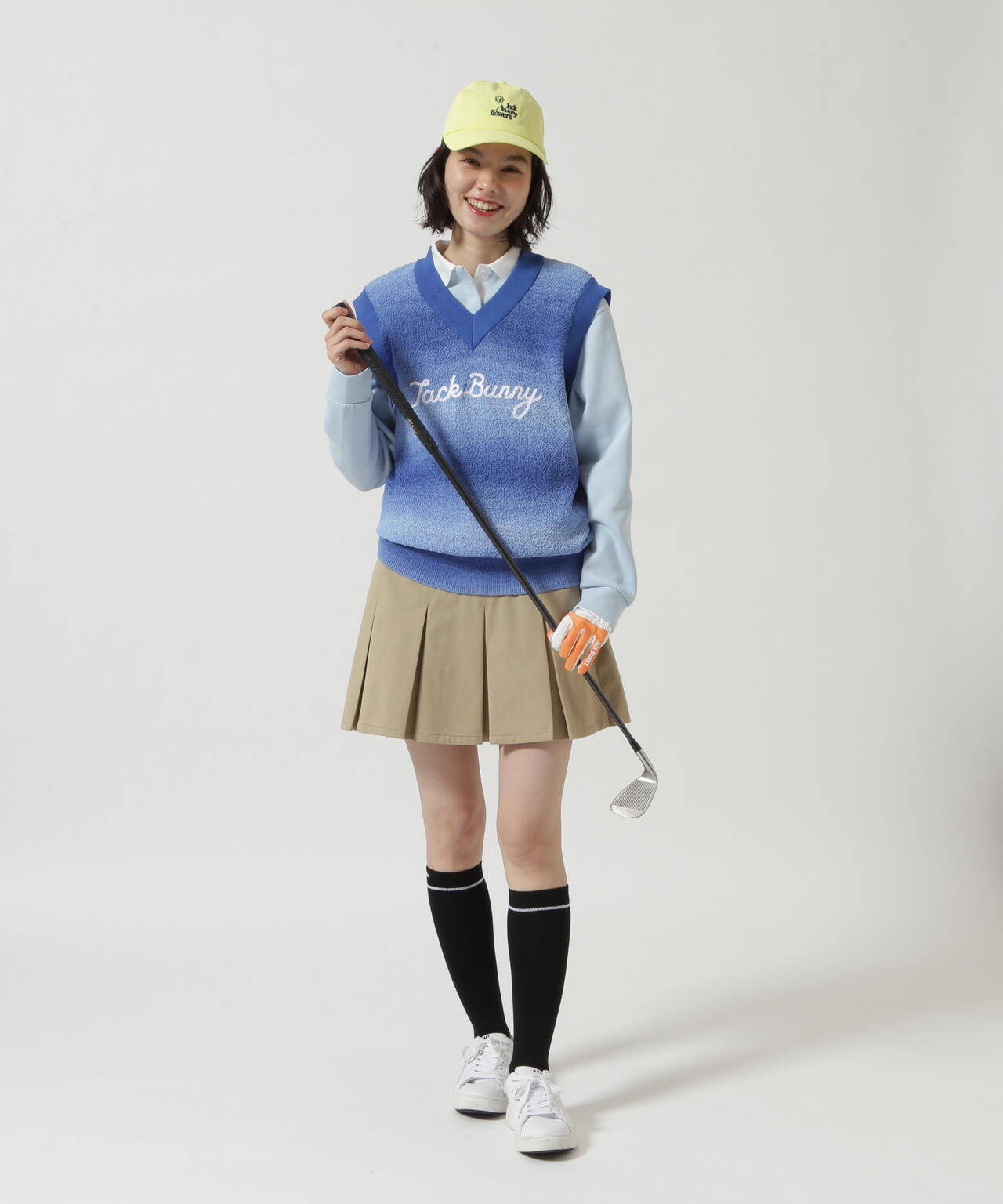 カノコ編みPEVネックニットベストプルオーバー