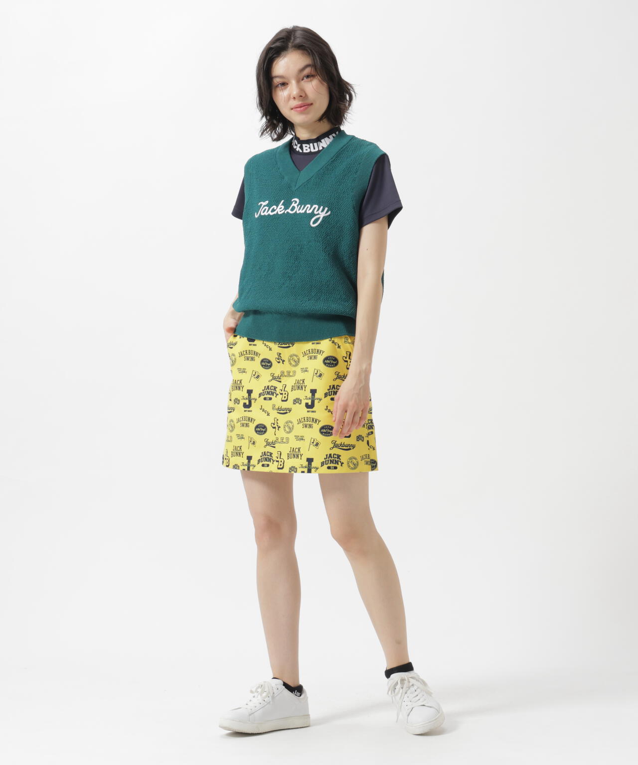 カノコ編みPEVネックニットベストプルオーバー