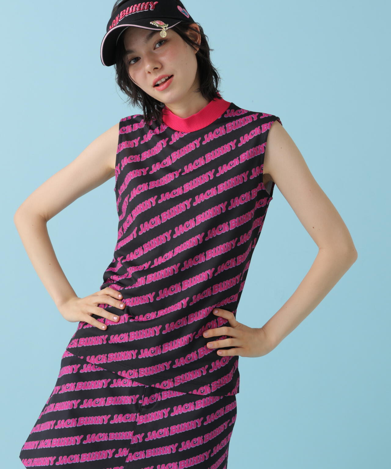 【ルナ&サニー】ロゴ総柄シングルカノコ ノースモックネック