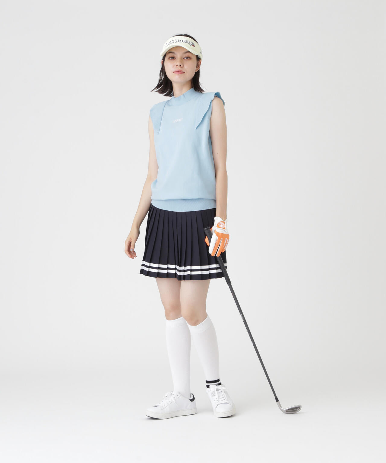 イージーケア フリルスリーブモックネックニット