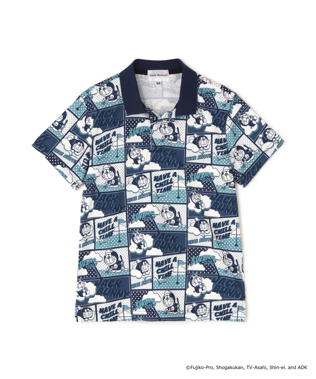【ドラえもん】フルダルライトカノコ総柄半袖ポロシャツ (ジュニア)