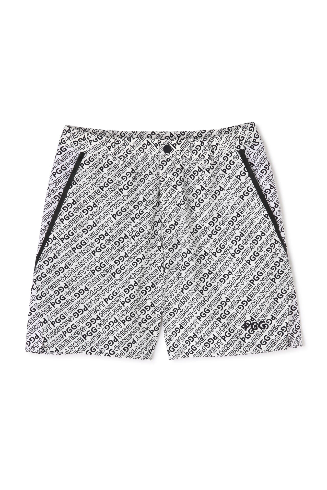 【PGG】ナイロンドビーストレッチ ハイブリッドショートパンツ <マーブル・ロゴ総柄> (MENS)