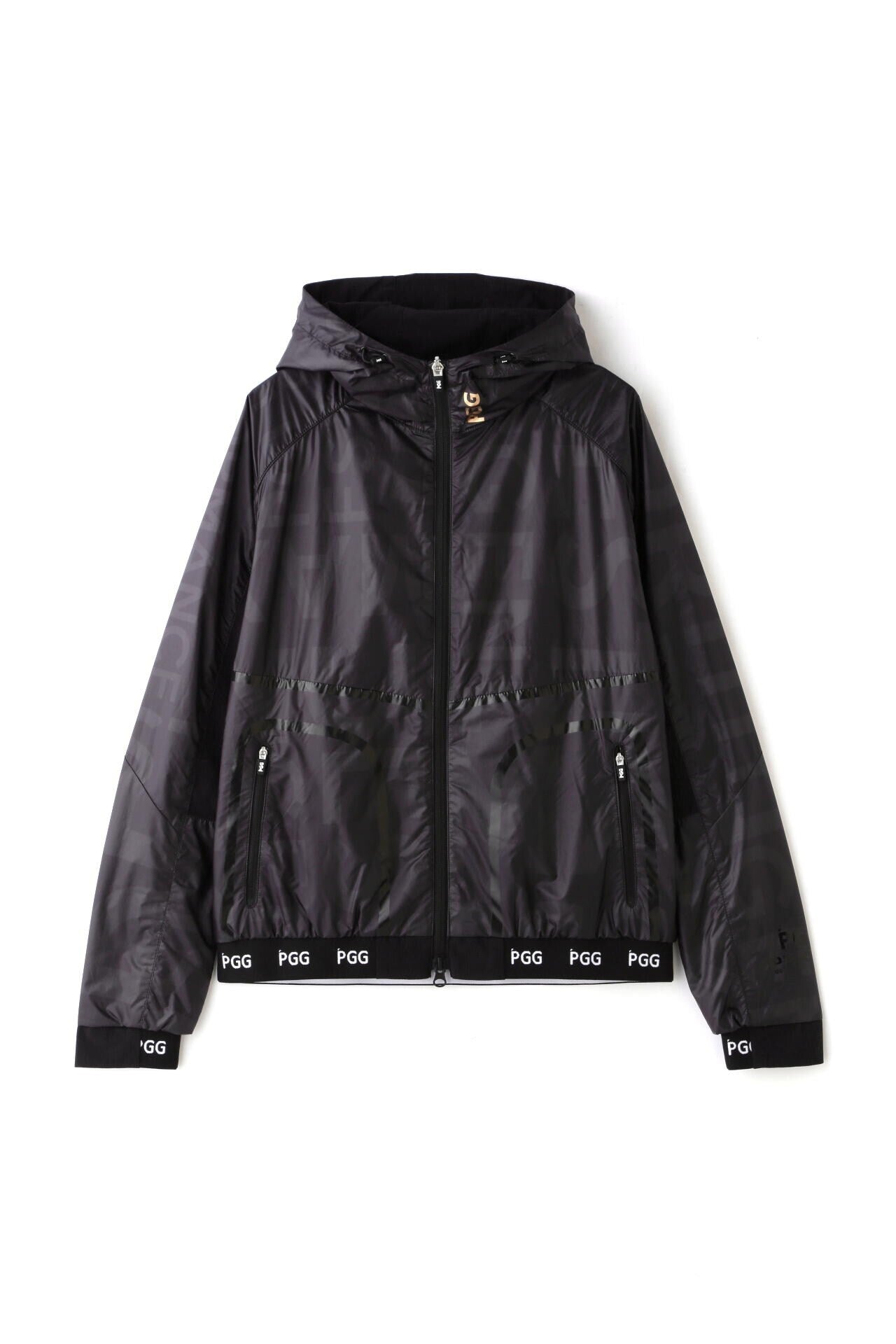 【PGG】【GSIX】PERTEX DIAMOND FUSEスタンドフーディブルゾン <ブラックロゴ総柄> (LADIES)
