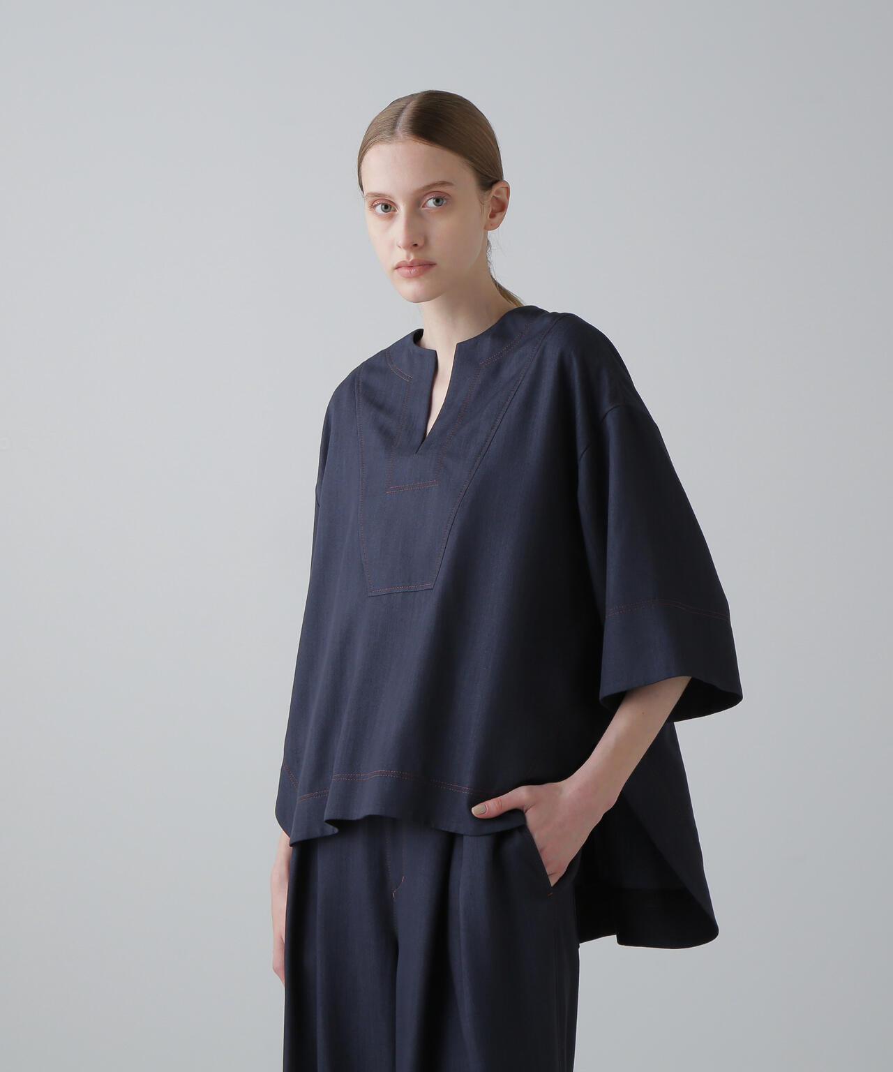 スラブデニムブラウス