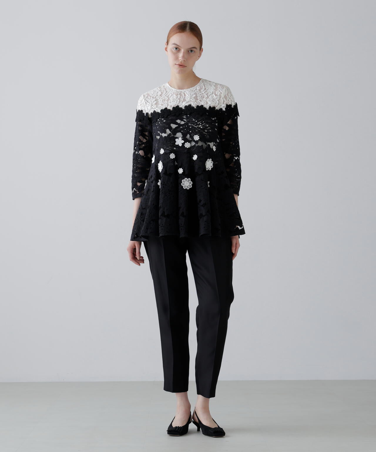 <BLACK LABEL>バイカラーレースブラウス