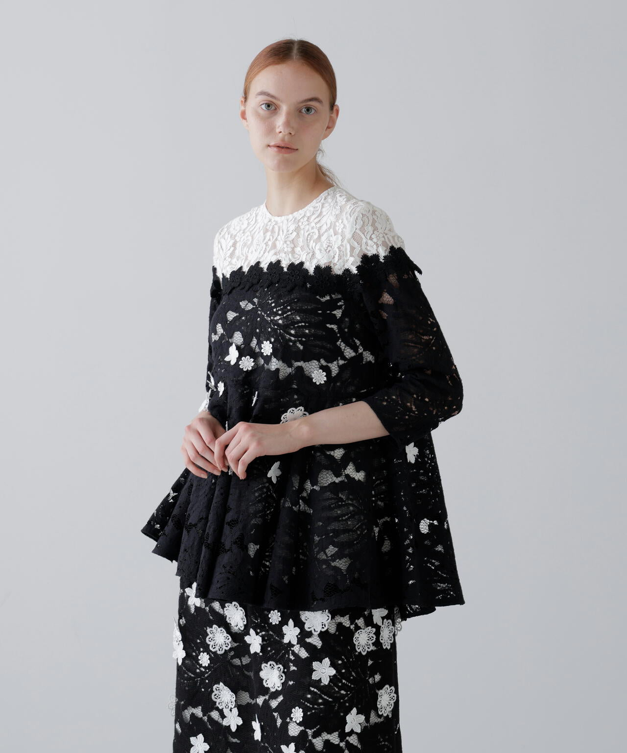 <BLACK LABEL>バイカラーレースブラウス