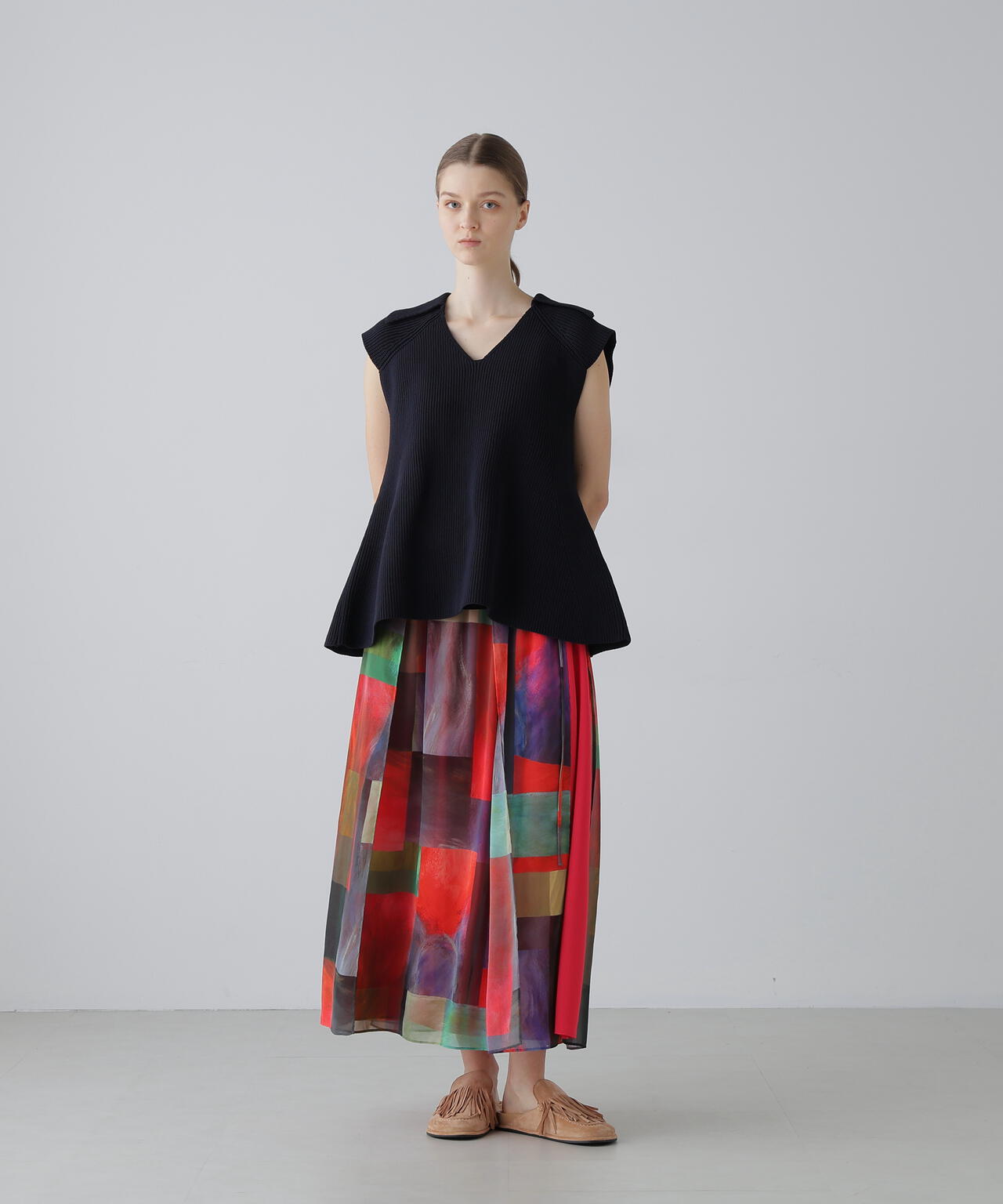 アブストラクトブロッキングプリントスカート