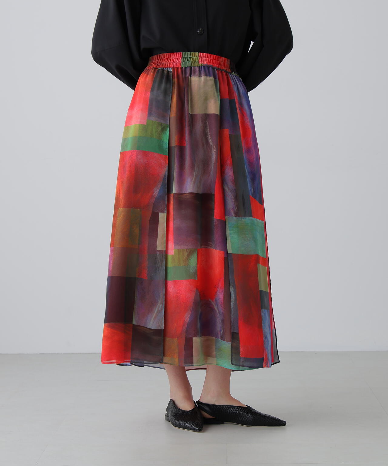 アブストラクトブロッキングプリントスカート