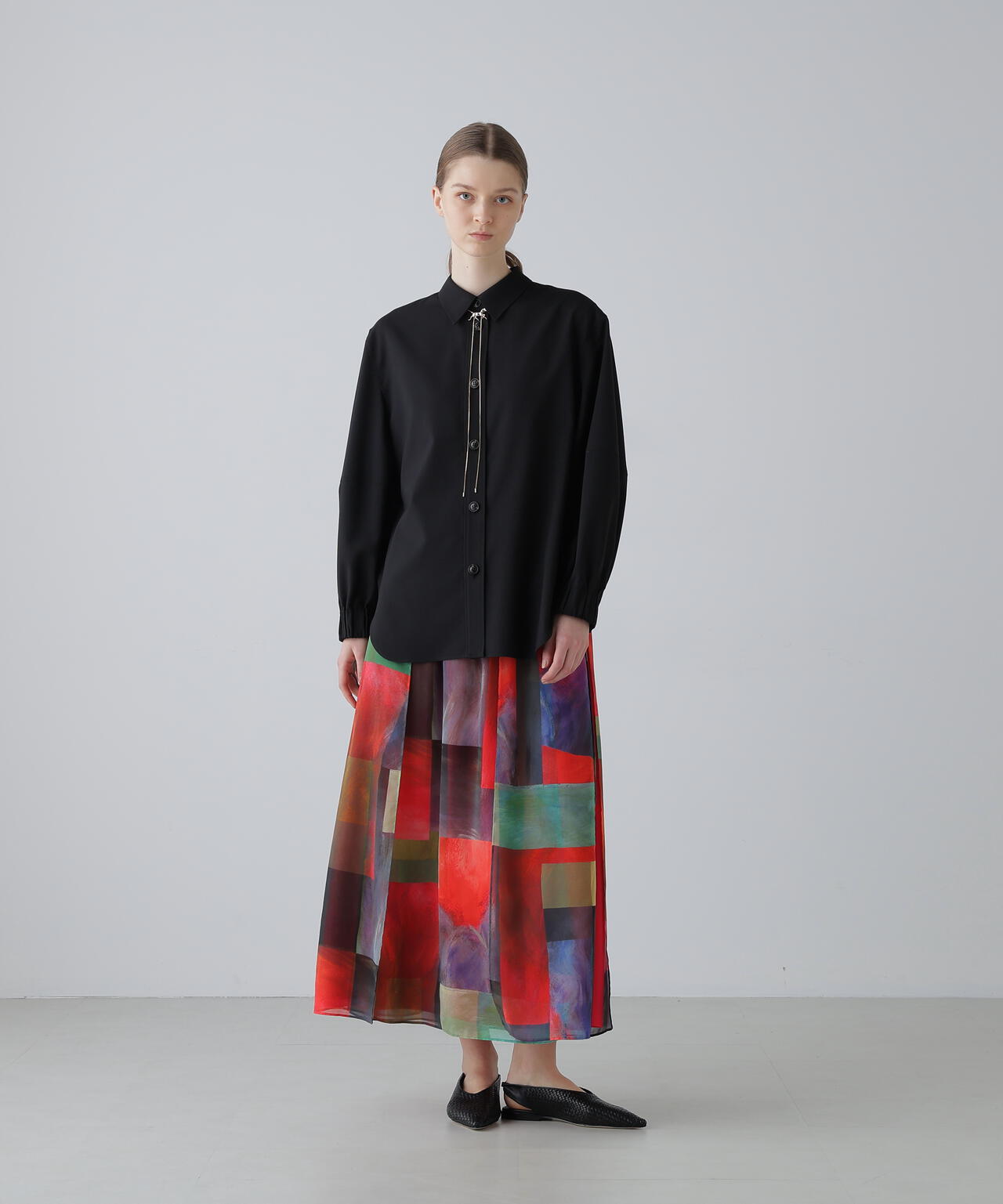 アブストラクトブロッキングプリントスカート