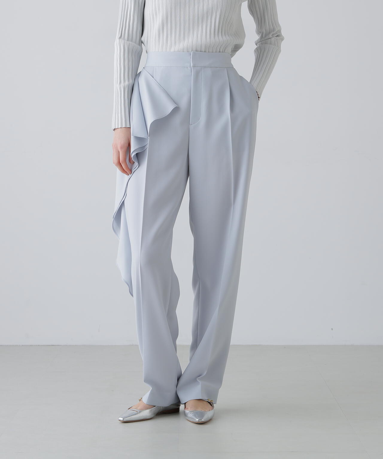 バックサテンジョーゼットパンツ