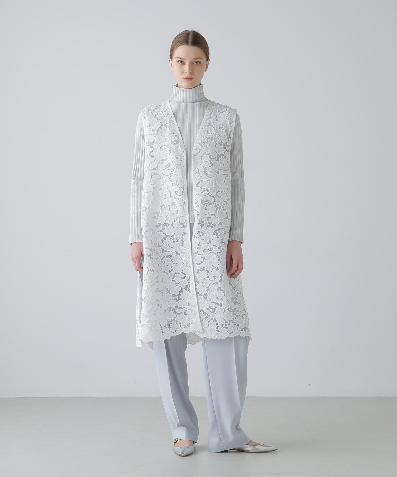 バックサテンジョーゼットパンツ