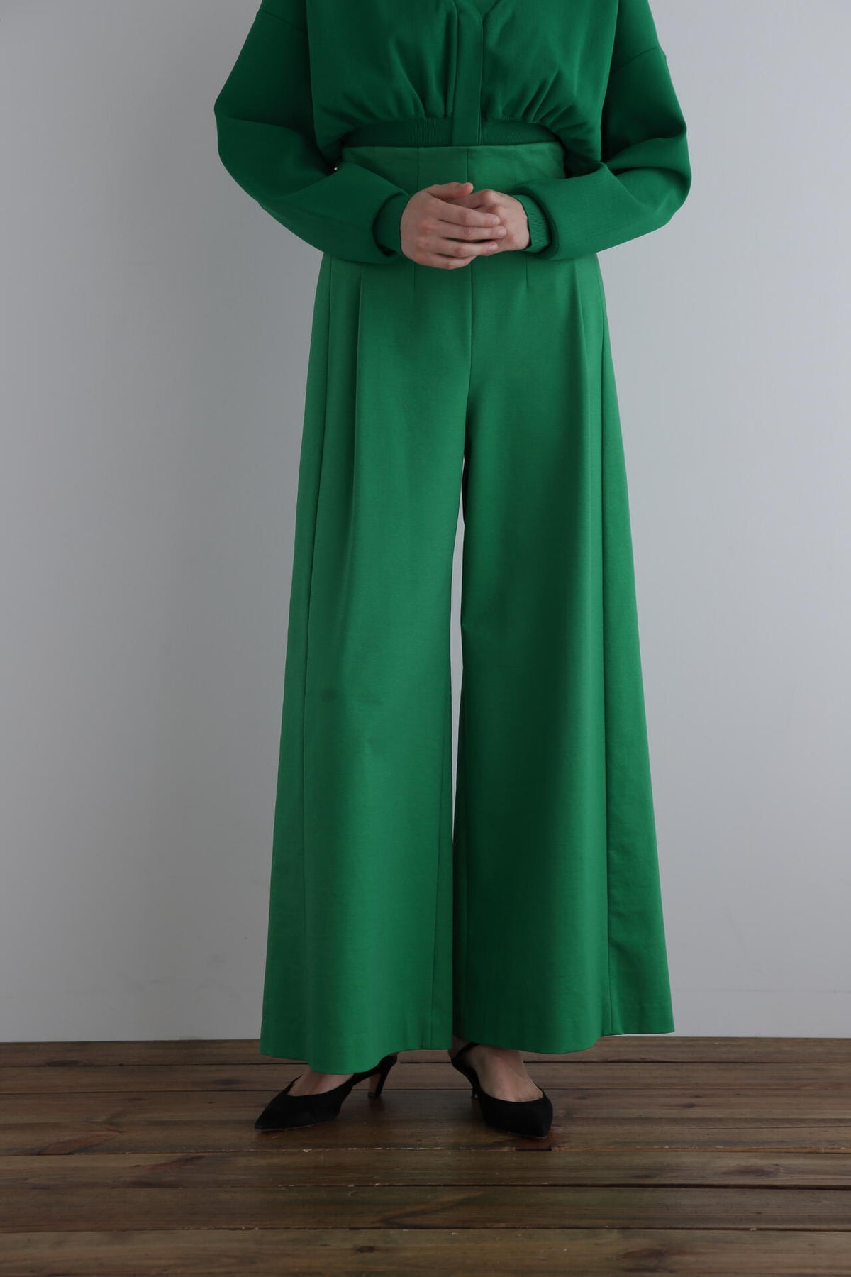 ハイストレッチポンチハイウエストワイドパンツ