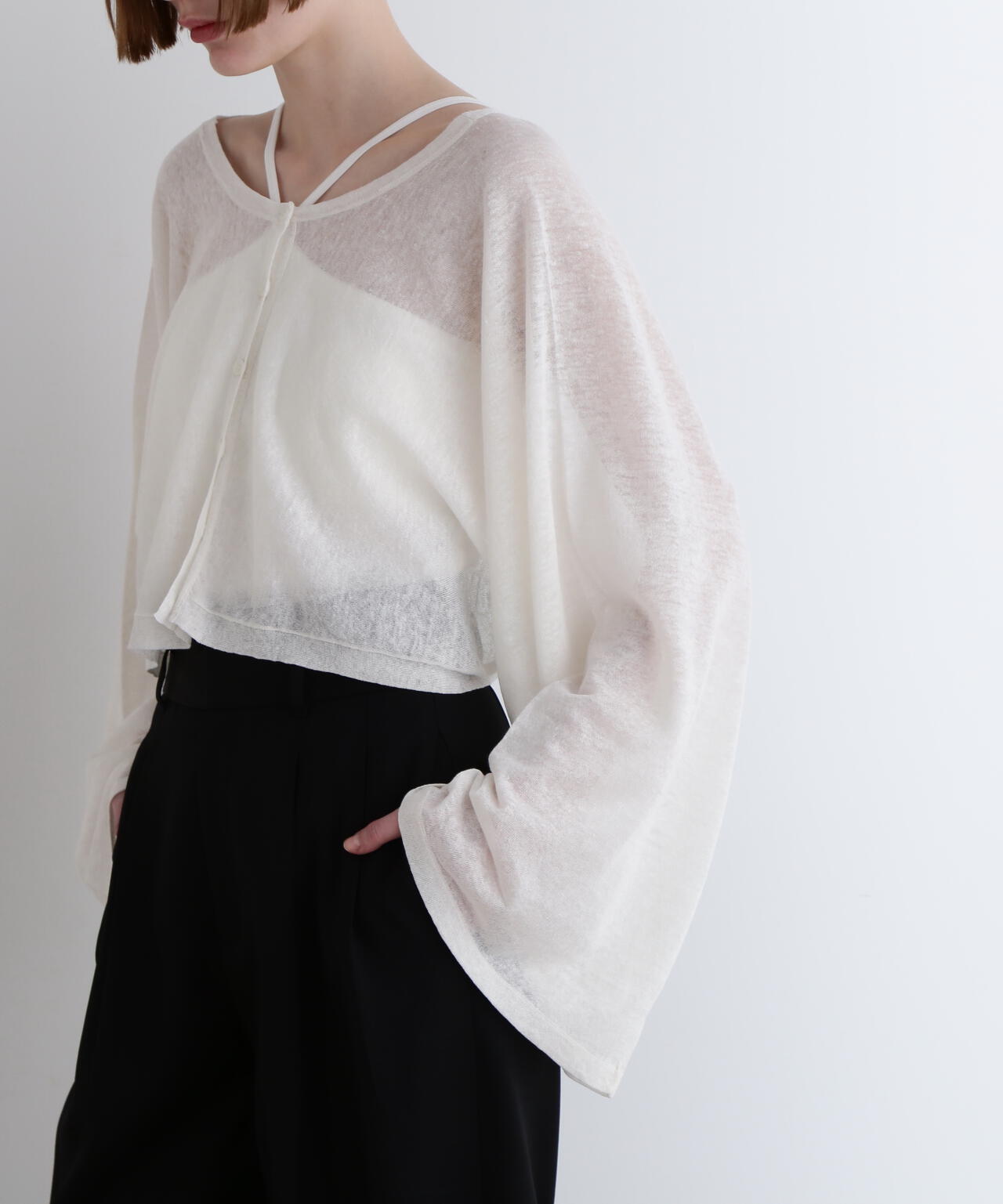 シアーリネンクロップドカーデ