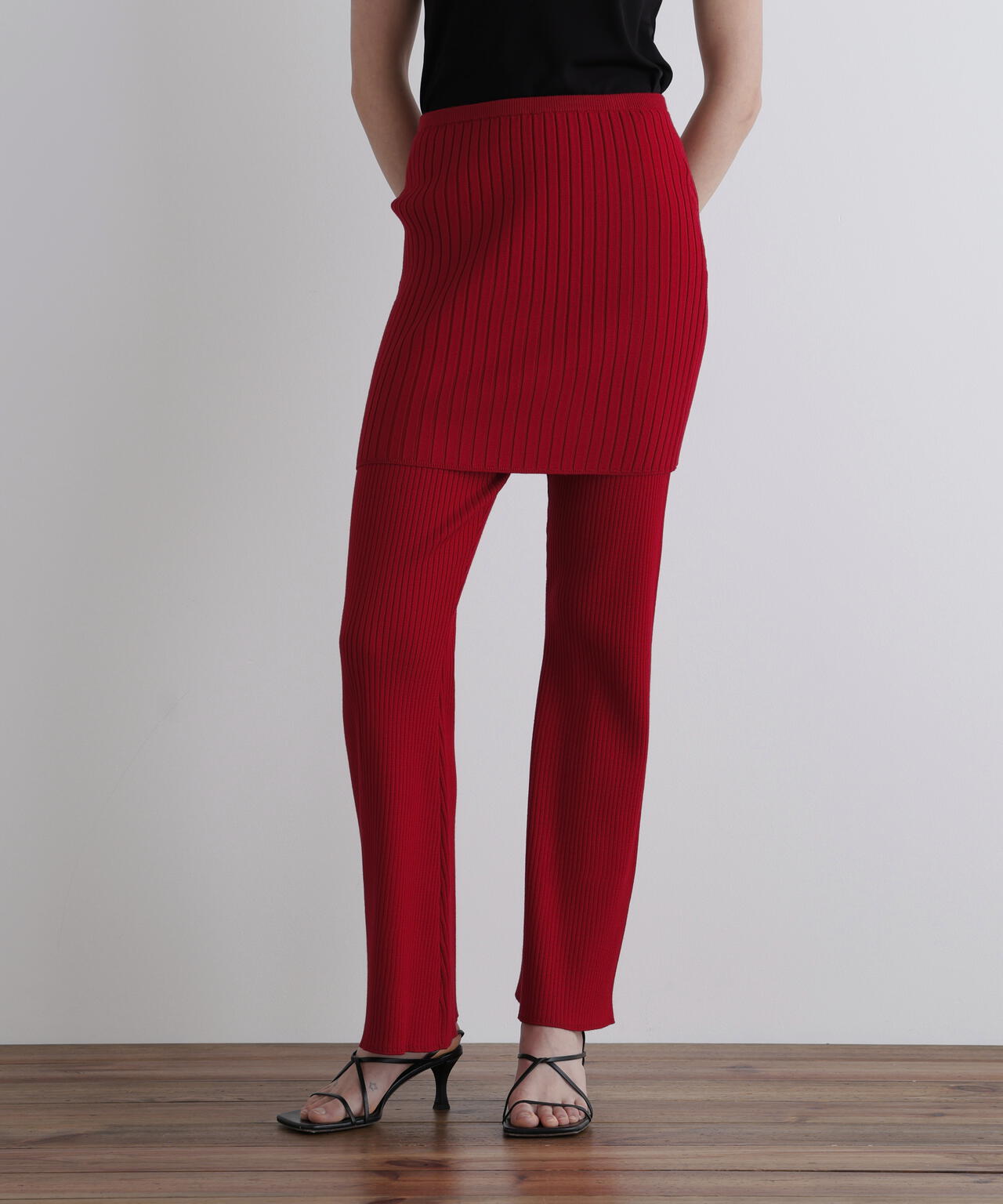 リブニットスカートパンツ