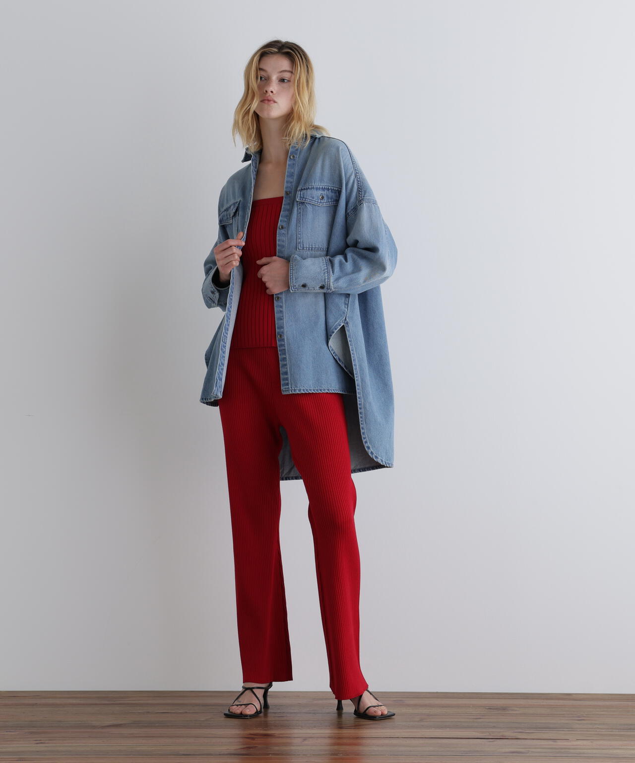 リブニットスカートパンツ