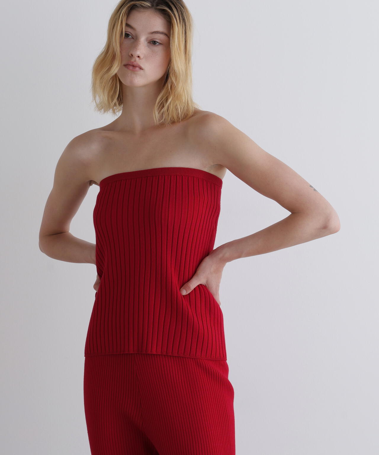 リブニットスカートパンツ