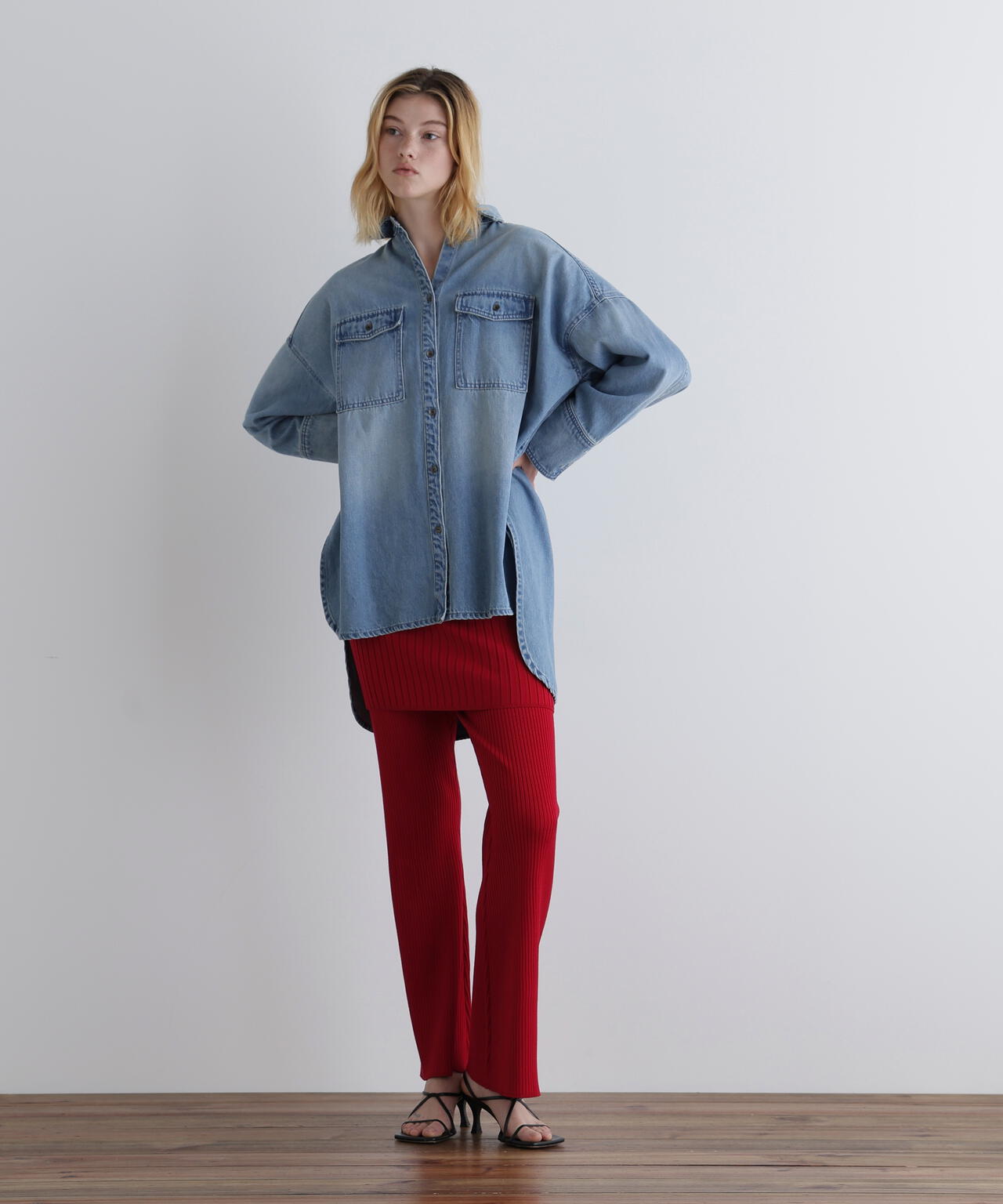 リブニットスカートパンツ