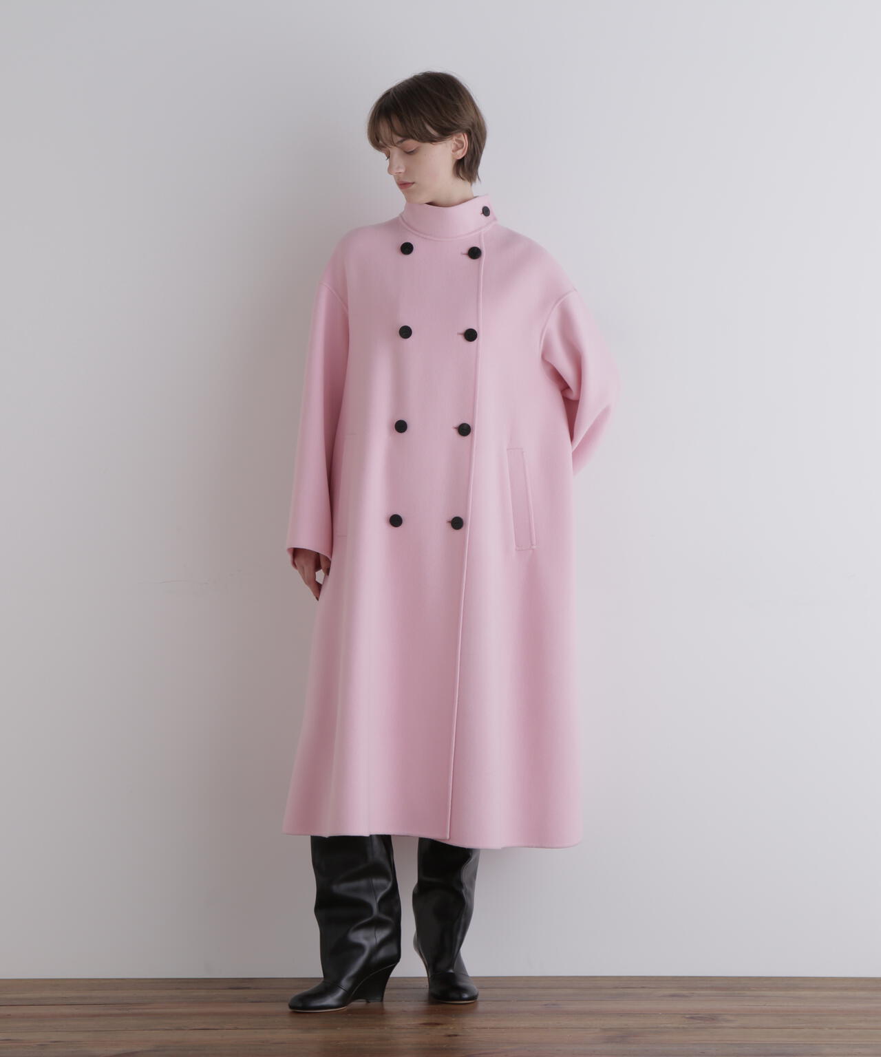 ソフトウールリバースタンドカラーコート