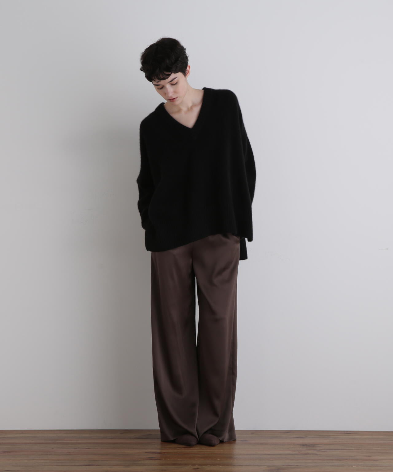 FOX混Vネックニット