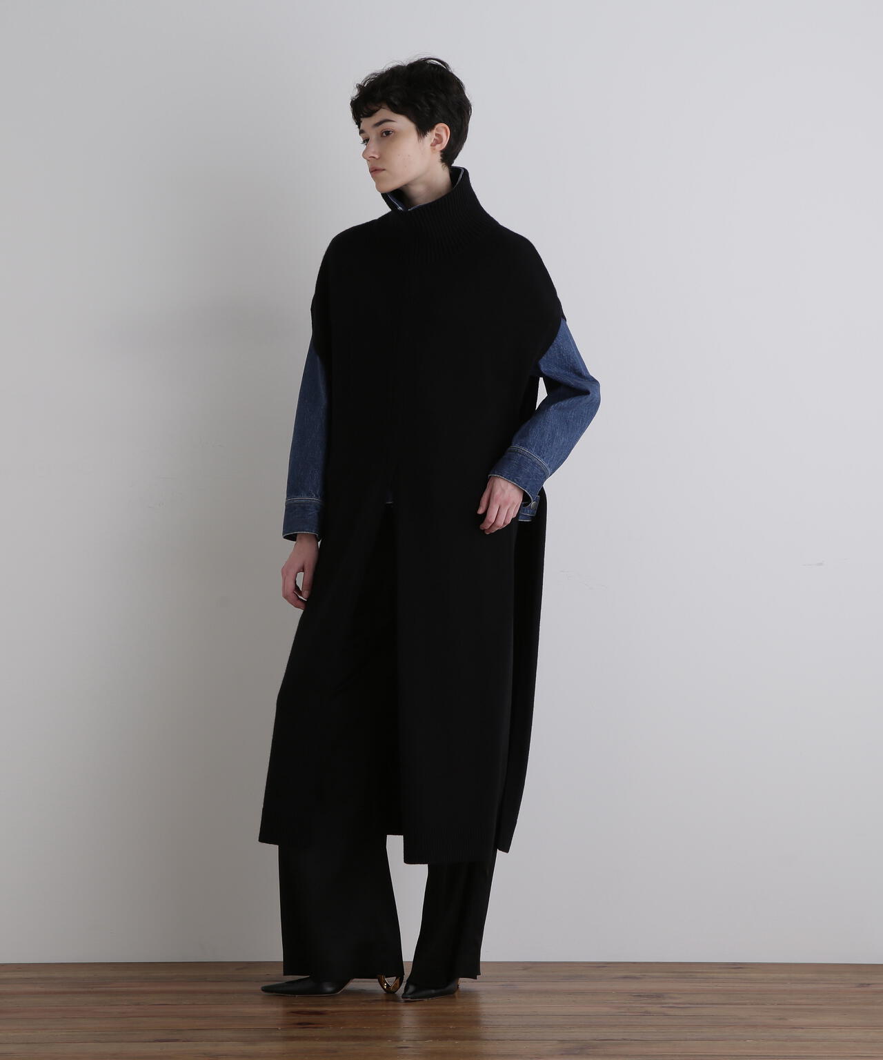 ウールミドルゲージロングジレ